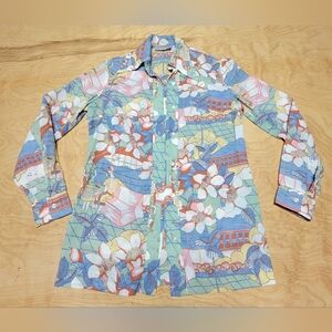 Vintage 70s Pastel 1920s Smoking Ladies Button up Shirt